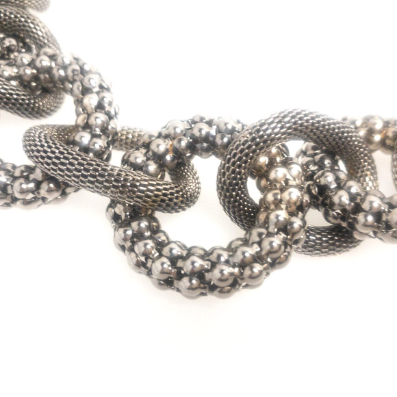 RJ Graziano Gunmetal Link Necklace 16"-20" Adjustable Mesh & Textured Links - Picture 4 of 13